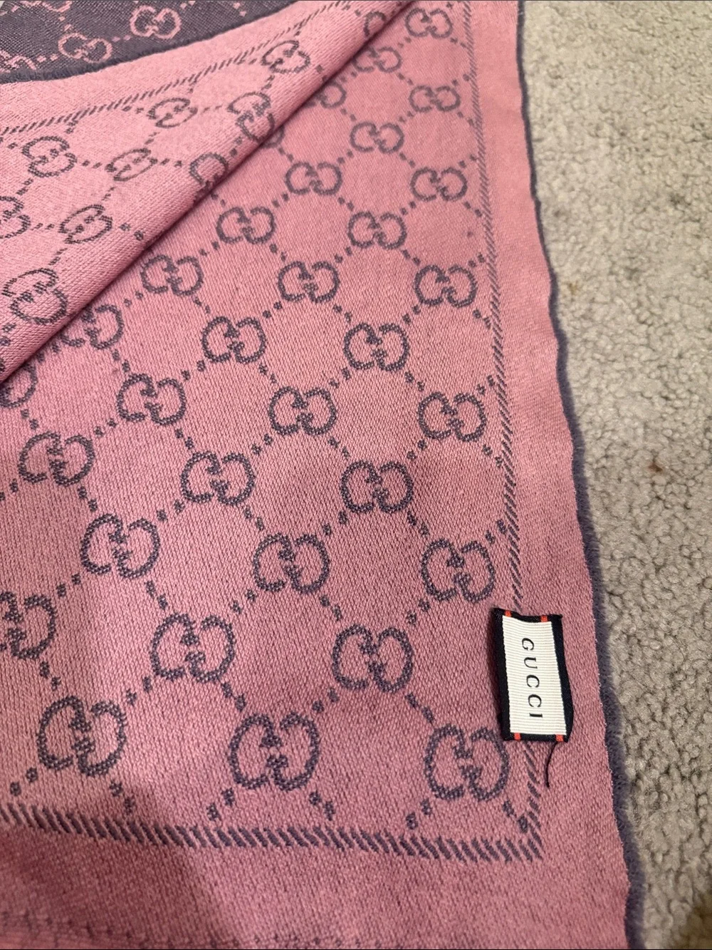 Gucci Pink and gray GG Jacquard Scarf with Fringe
